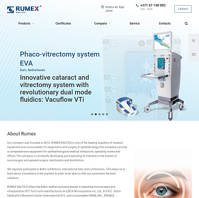 Корпоративный сайт поставщика офтальмологических материалов Rumex Baltics