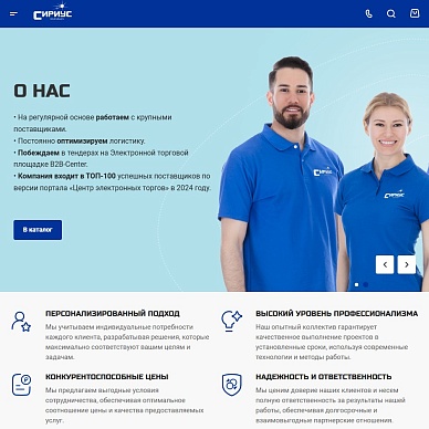 Сайт поставщика промышленных товаров «Сириус»